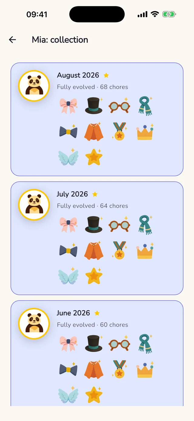 The Chorios avatar accessory collection screen